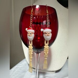 Vintage 50’s 60’s hors d’oeuvre fork Santa earrings